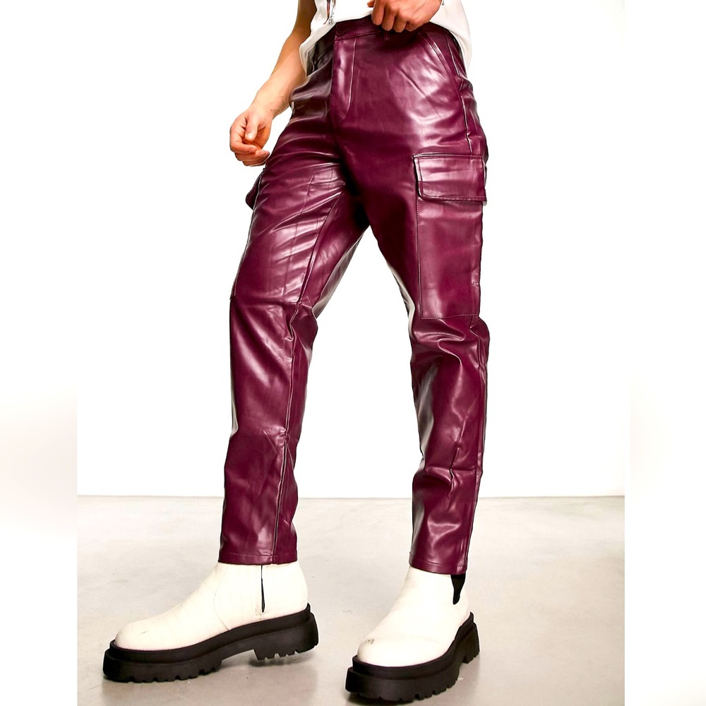 ASOS Faux Leather Cargo Look Pants in BURGUNDY! BRAND NEW!